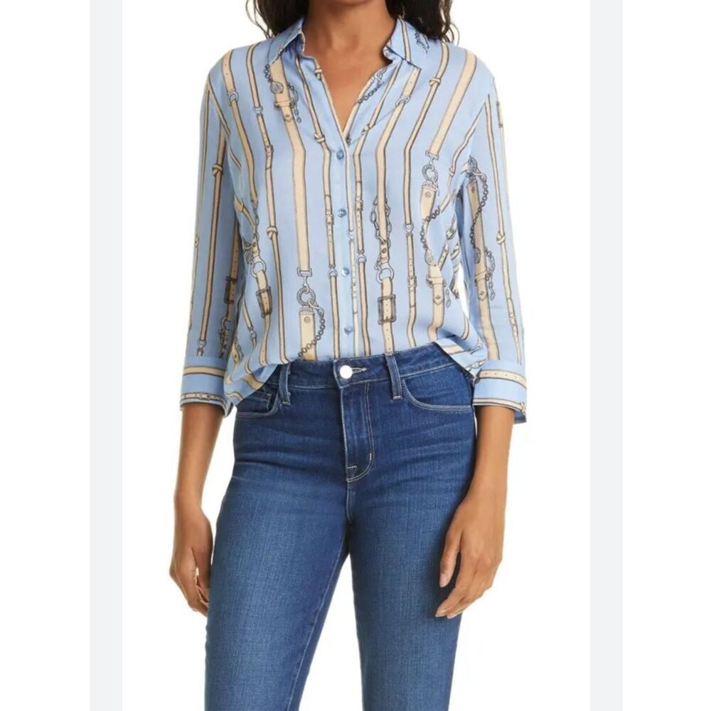 L'AGENCE Camille Belt Print Blouse $298